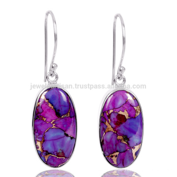 Meilleures ventes 2017 Purple Copper Turquoise Gemstone 925 Sterling Sliver Dangle Earring